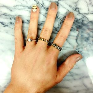 3-piece Faux Pearl Gold-Colored Ring Set